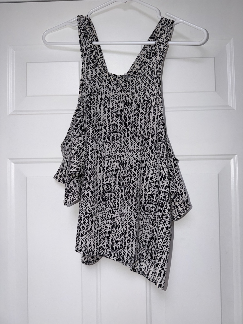 Charlotte Russe Black and White Patterned Ruffle Tank Top